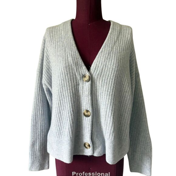 Madewell Cameron Ribbed Cardigan Sweater Coziest Yarn size M Hthr Serene Blue - Picture 4 of 12